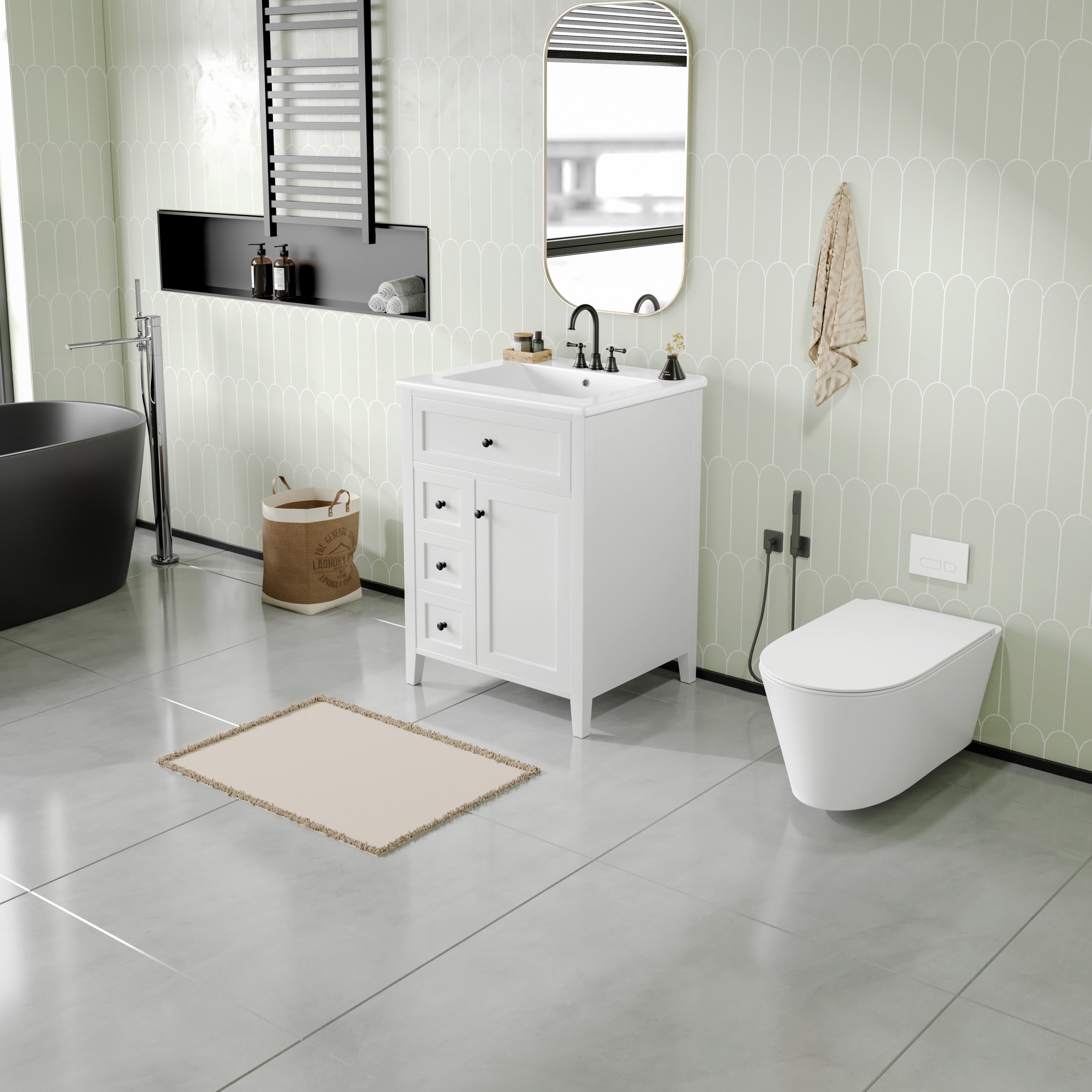 GDF Studio 24" Bathroom Vanity with Sink, 3 Drawers, Storage Cabinet, Adjustable Shelves, Modern Design, White