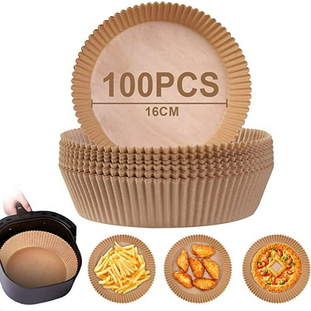 Papier Parchemin Rond pour Friteuse à Air Chaud, 100 Pcs 16cm Papier Cuisson Doublure en Papier pour Friteuse à Air, Papier Parchemin Antiadhésif Jetable Accessoires pour Friteuse à Air 3-4.5L