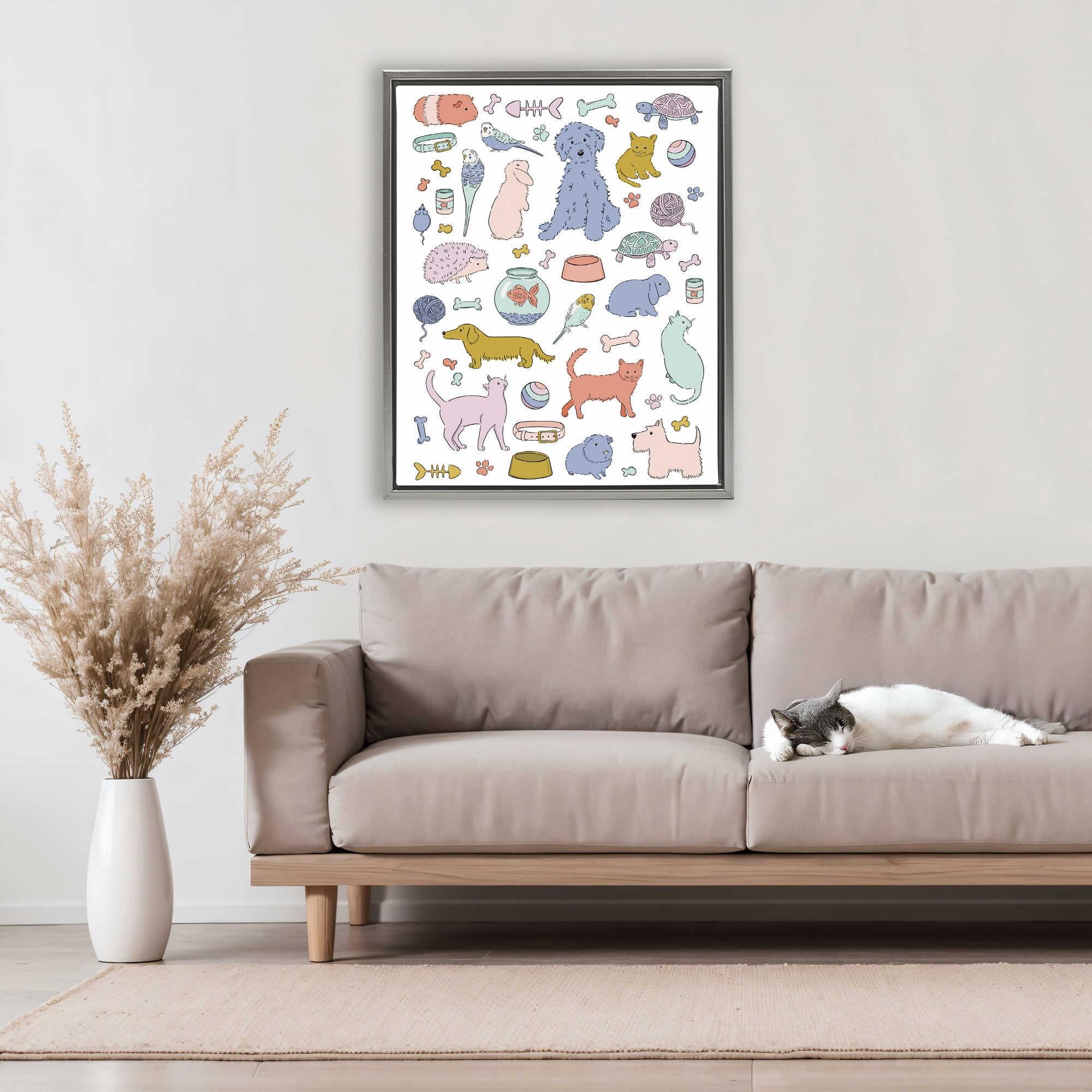 Stupell Industries Pet Shop Menagerie Gray Framed Floater Canvas Wall Art, design by Bethany Sandoval