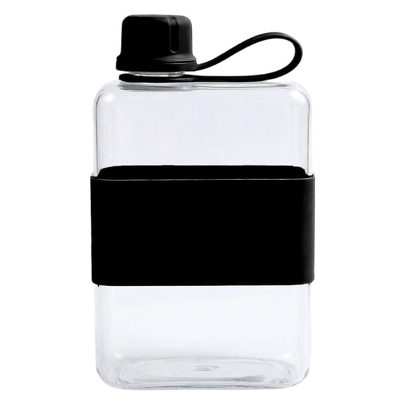 Portable Flat Water Bottle for Travel, Reusable Flask Fits Purse and Pocket, Leakproof Slim Drinking Bottle for Outdoor Sports Fitness Camping, Black, 4.13x5.79 Inch