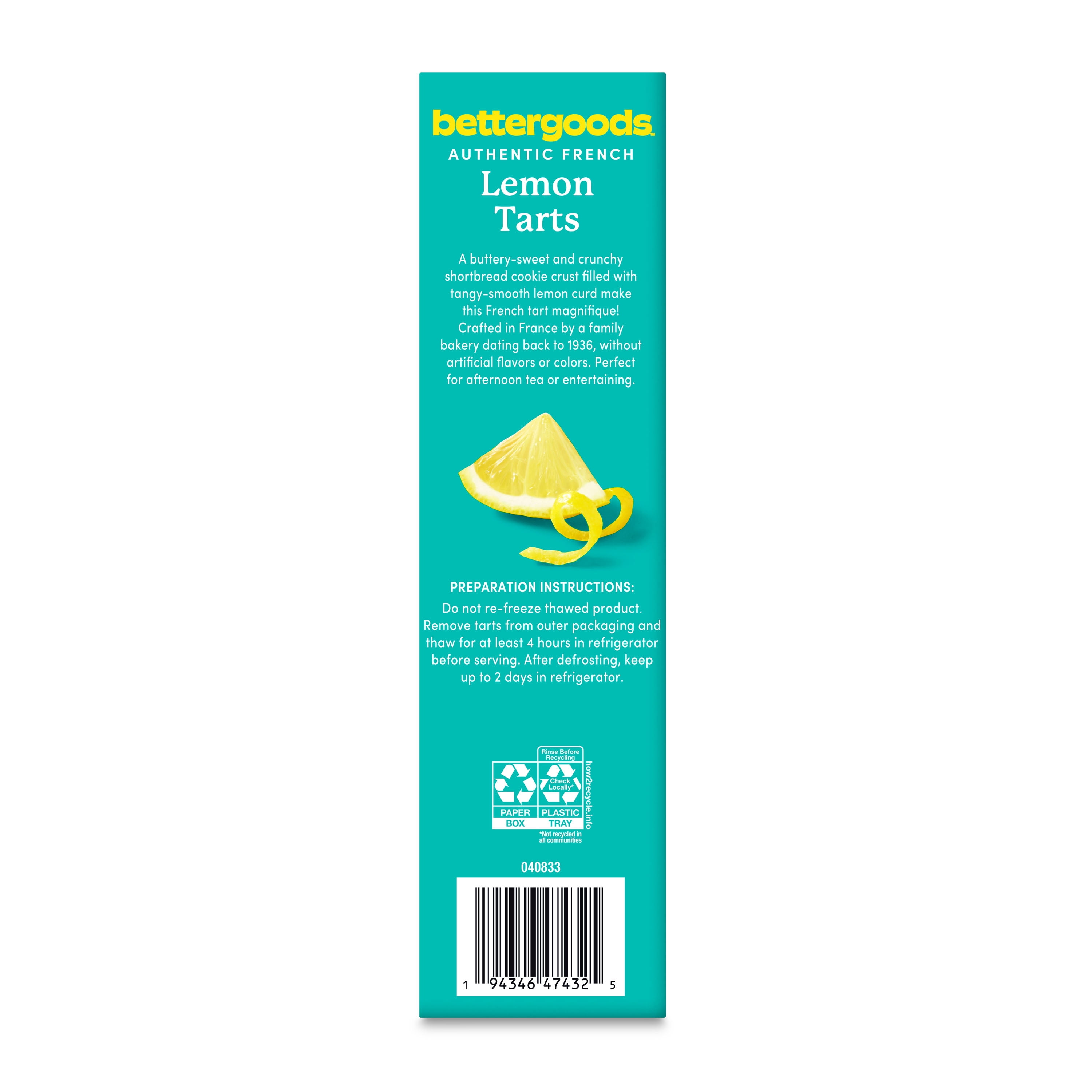 bettergoods Frozen Authentic French Lemon Tarts with Buttery Shortbread Crust, 5.6 oz, 2 Count