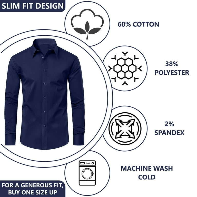 Mens Long Sleeve Slim-Fit Design Dress Shirts (3-Pack)