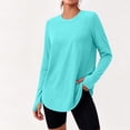 thumbnail image 2 of Qgtaibl Women Long Sleeve Workout Shirts Crew Neck Curved Hem Thumb Hole Tops Moisture Wicking Loose Fit Athletic Tees for Running Gym Fitness Sky Blue S, 2 of 8