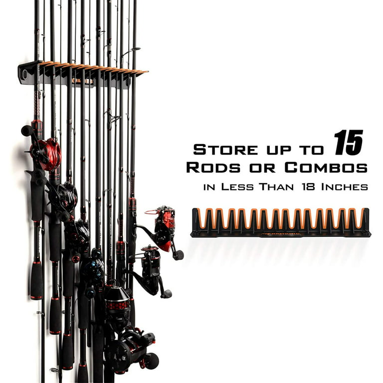 KastKing Patented V15 Vertical Fishing Rod Holder – Wall Mounted Fishing  Rod Rack, Store 15 Rods or Fishing Rod Combos in 17.25 Inches, Great  Fishing