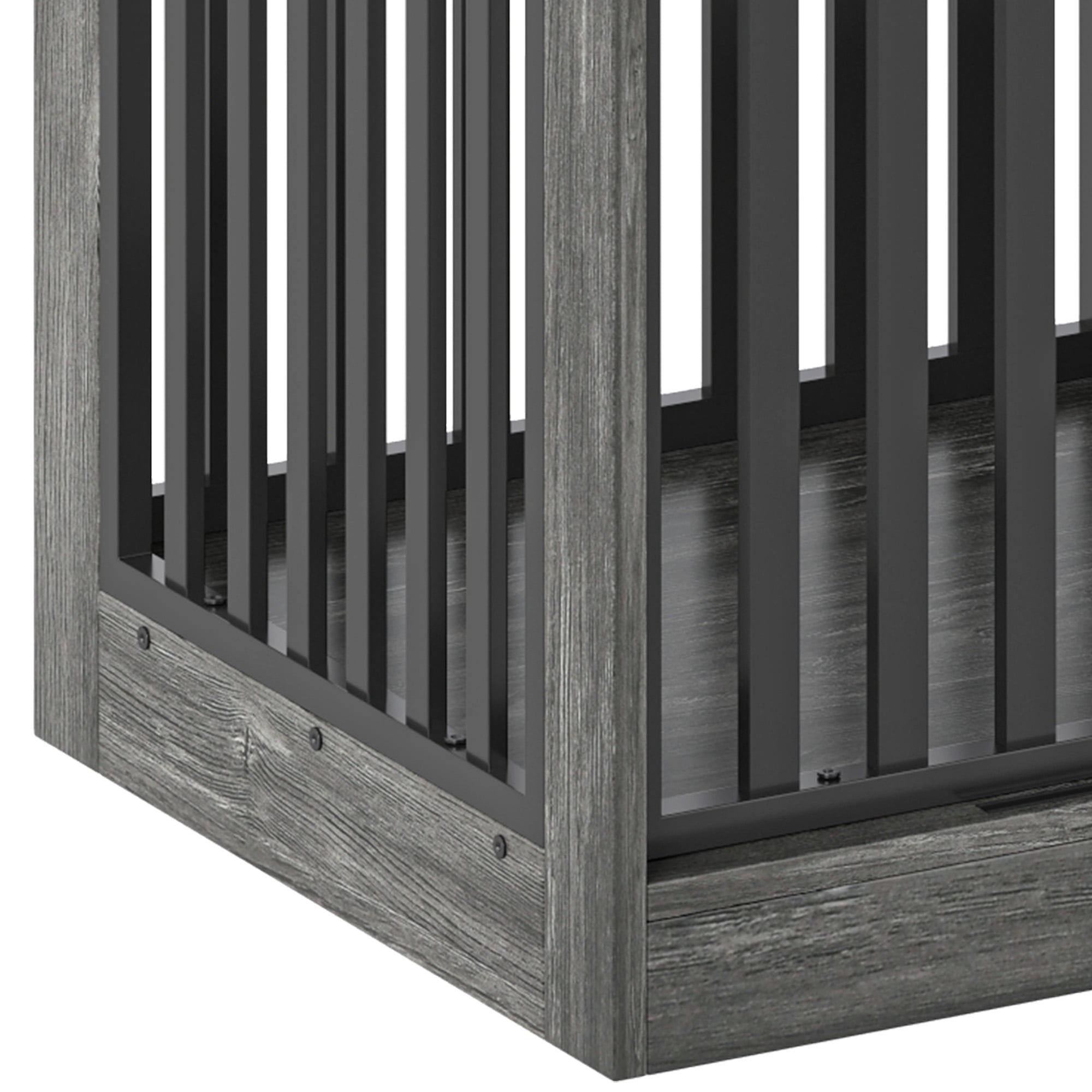 Dextrus 71" Dog Crate, TV Stand with LED Lighting and Power Outlets, Double Door Dog Kennel for Large Dogs, Heavy-Duty Indoor Dog Crate Furniture, Gray Oak