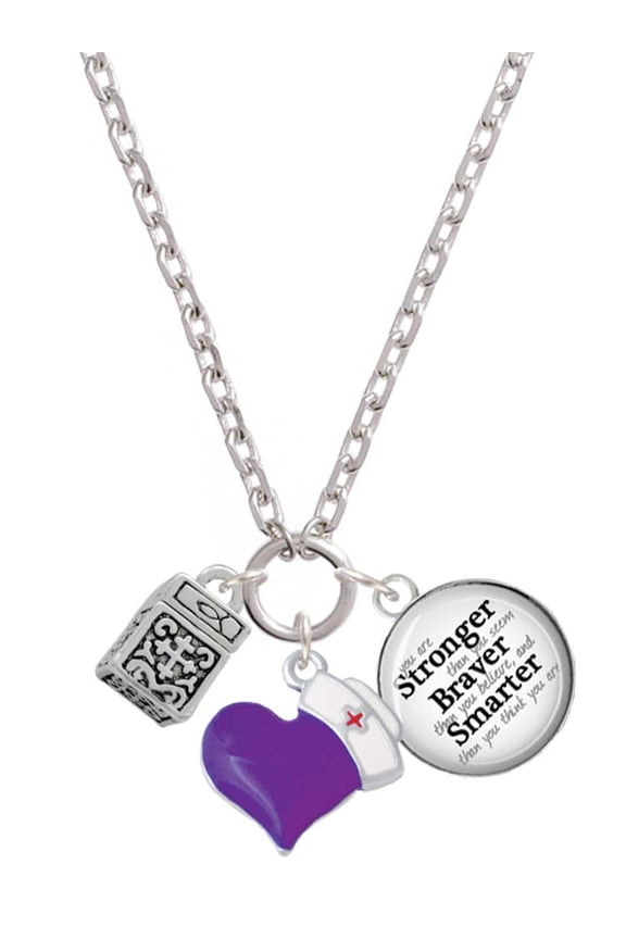 Silvertone Prayer Box - Purple Heart Nurse Strong Zoe Necklace