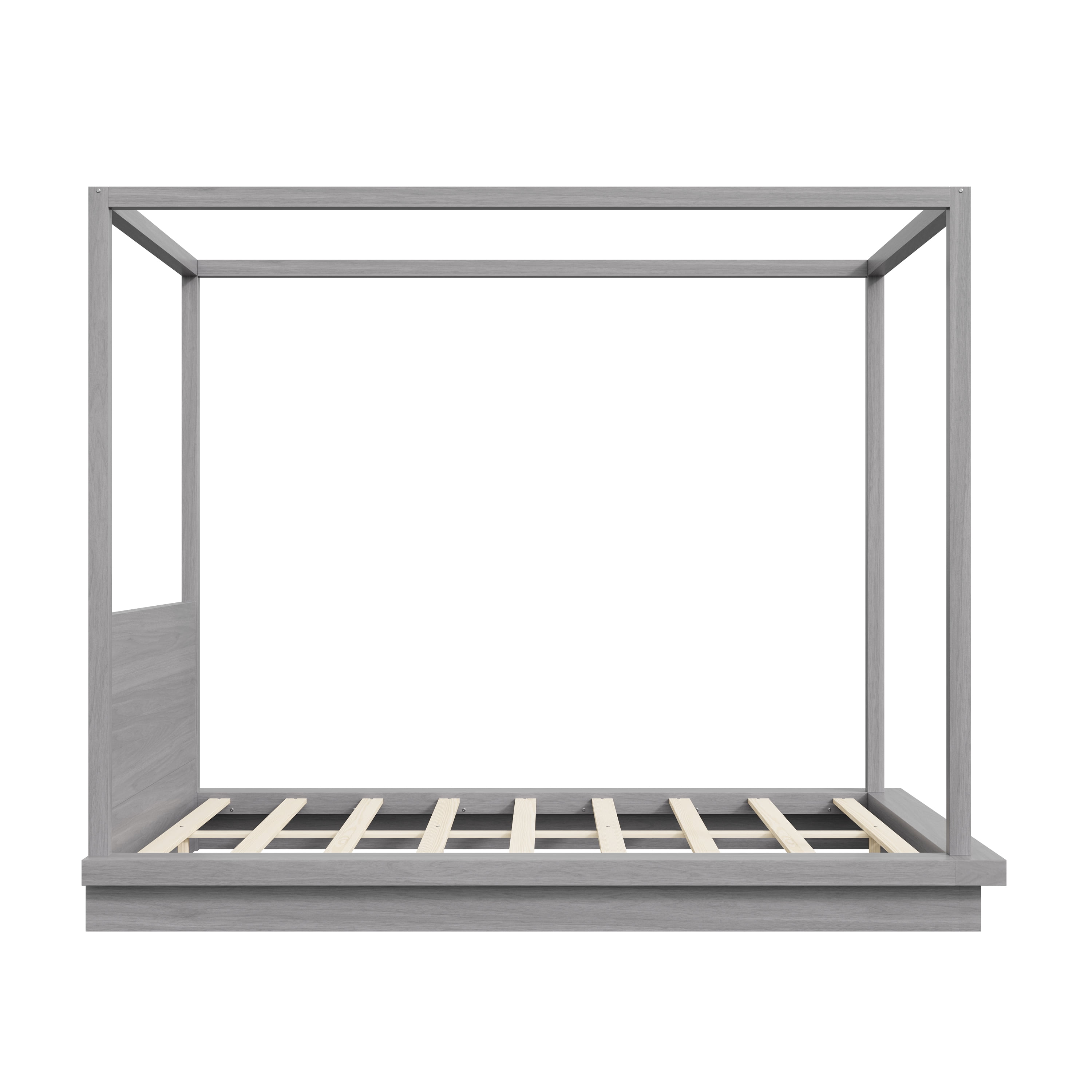 Euroco Wood Queen Size Canopy Bed, Four Poster Platform Bed, No Box Spring Needed, Gray
