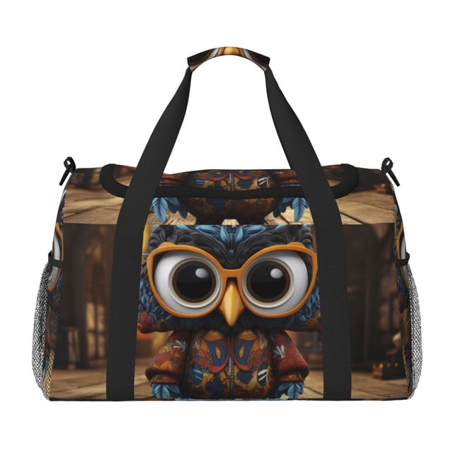 Easygdp Quirky Owl With Glasses Bolsa de Gimnasio, Bolsa de Viaje Duffel, Bolsa de Fin de Semana con Compartimentos, Bolsa de Mano para Noche