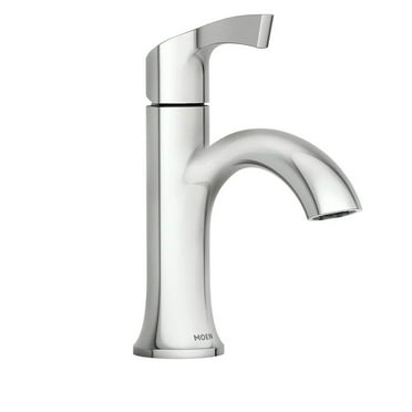 MOEN Korek Single Handle Single Hole Bathroom Faucet with Included Deckplate in Chrome, Grey