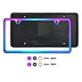 thumbnail image 2 of KA Depot Silicone Back Guard Two Holes Slim License Plate Holder Neon Neo Chrome Mirror License Plate Frame T304 Stainless Steel + Metal Screw Caps, 2 of 9