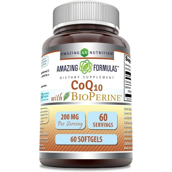 Amazing Formulas CoQ10 with Bioperine 200 Mg Per Serving 60 Softgels Supplement | Non-GMO | Gluten Free | Made in USA