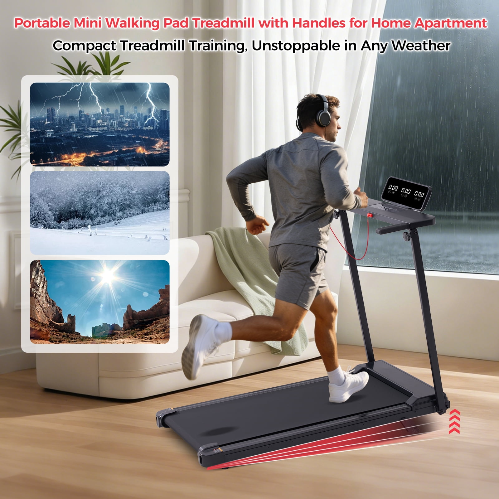 KASSADIN Portable Treadmill for Home Exercising, 3.5HP Walking Pad Treadmill with Handle Bar, 0.6-10MPH Foldable Electric Treadmills for Home Small with 12 Preset Progarms, 400LBS