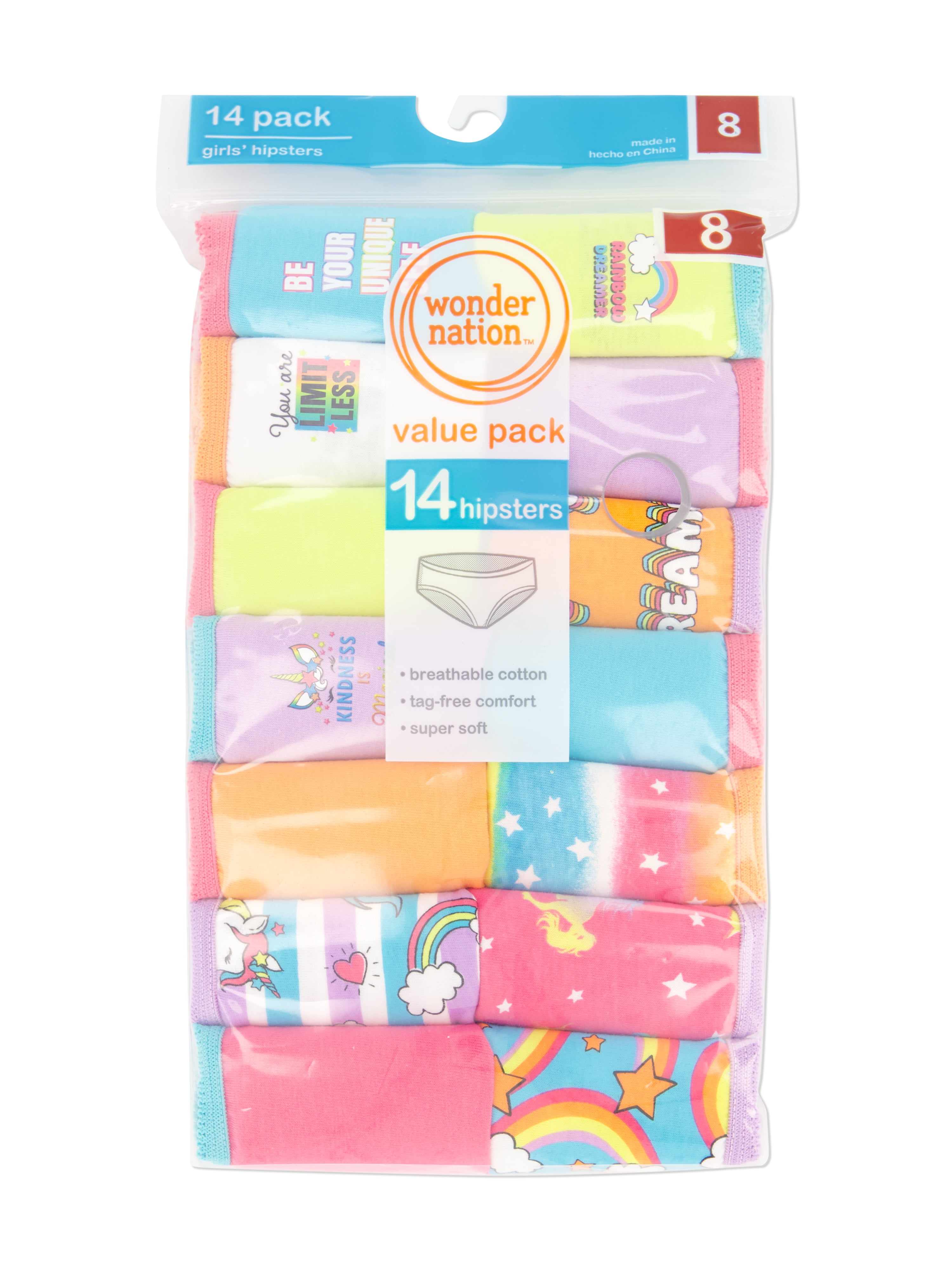 Wonder Nation Girls Hipster Cotton Underwear 14-Pack, Sizes 4-18