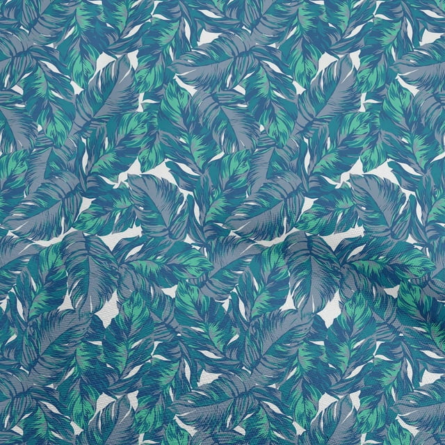 oneOone Velvet Medium Blue Fabric Tropical Leaf Craft Projects Decor Fabric Printed By The Yard 58 Inch Wide