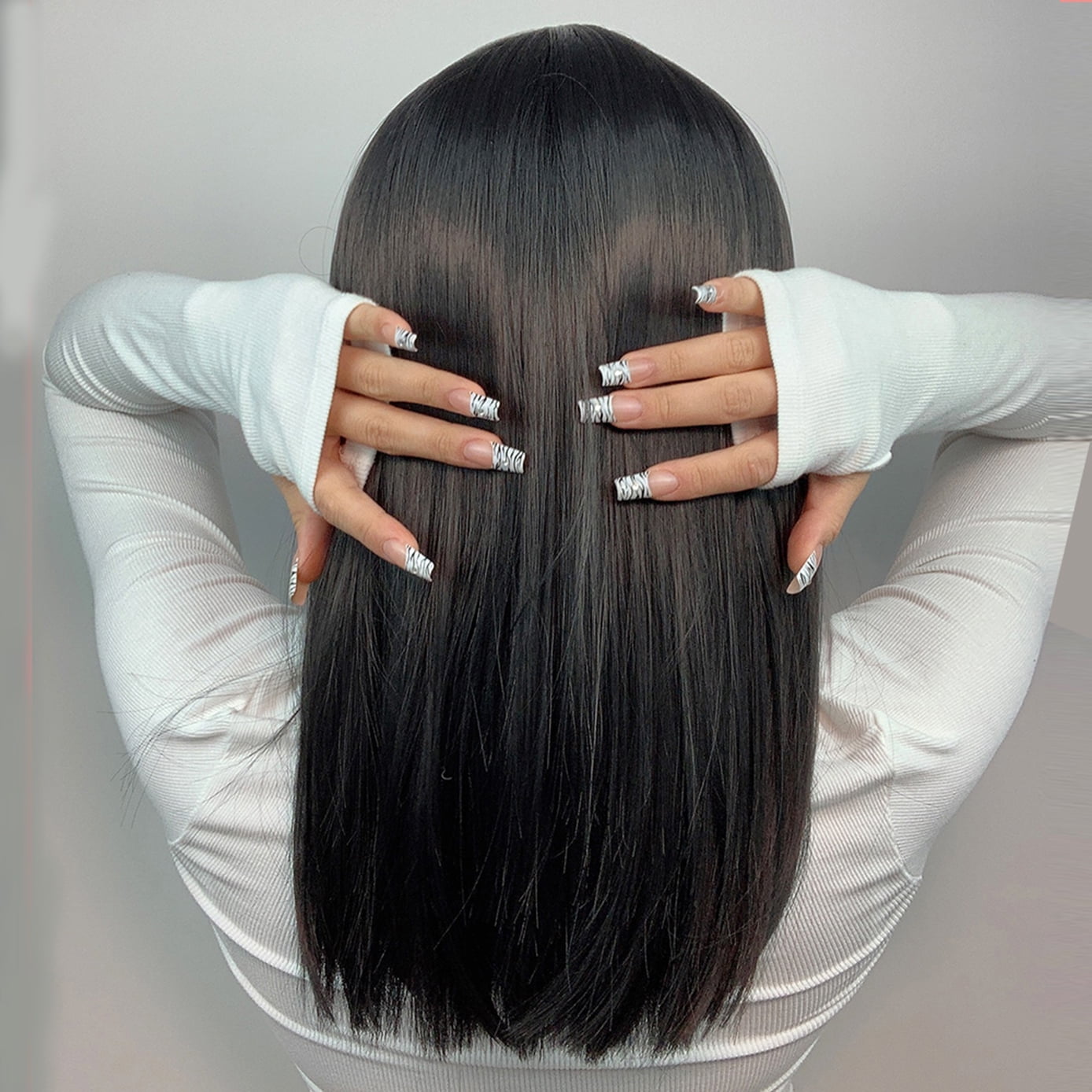 BERON Black Straight Wigs Middle Length Hair Wig for Women Wigs with Bangs Synthetic Daily Use Wigs Wig Cap Include
