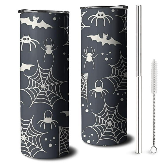 Autumn Horror 20oz Skinny Tumbler with Straw - Ghost Pumpkin Print Insulated Drinkware
