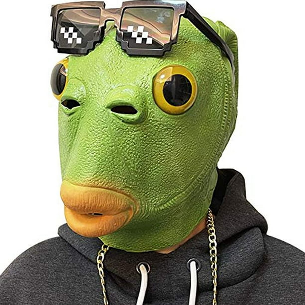 Máscara de elefante con cabeza de animal de Halloween, máscara de pez verde con cabeza de pez verde, máscara de hombre pez verde