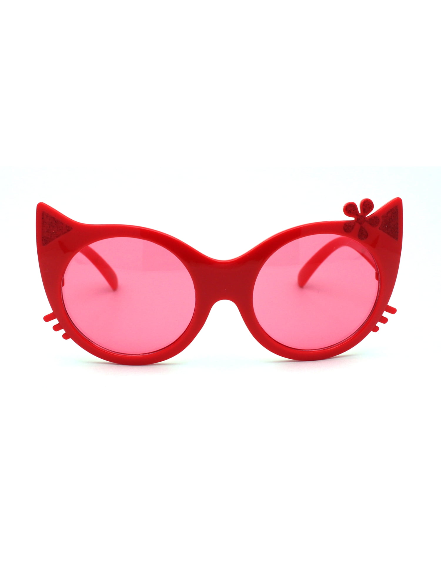 SA106 Girls Kitty Cat Ear Whisker Flower Cat Eye Sunglasses All Red