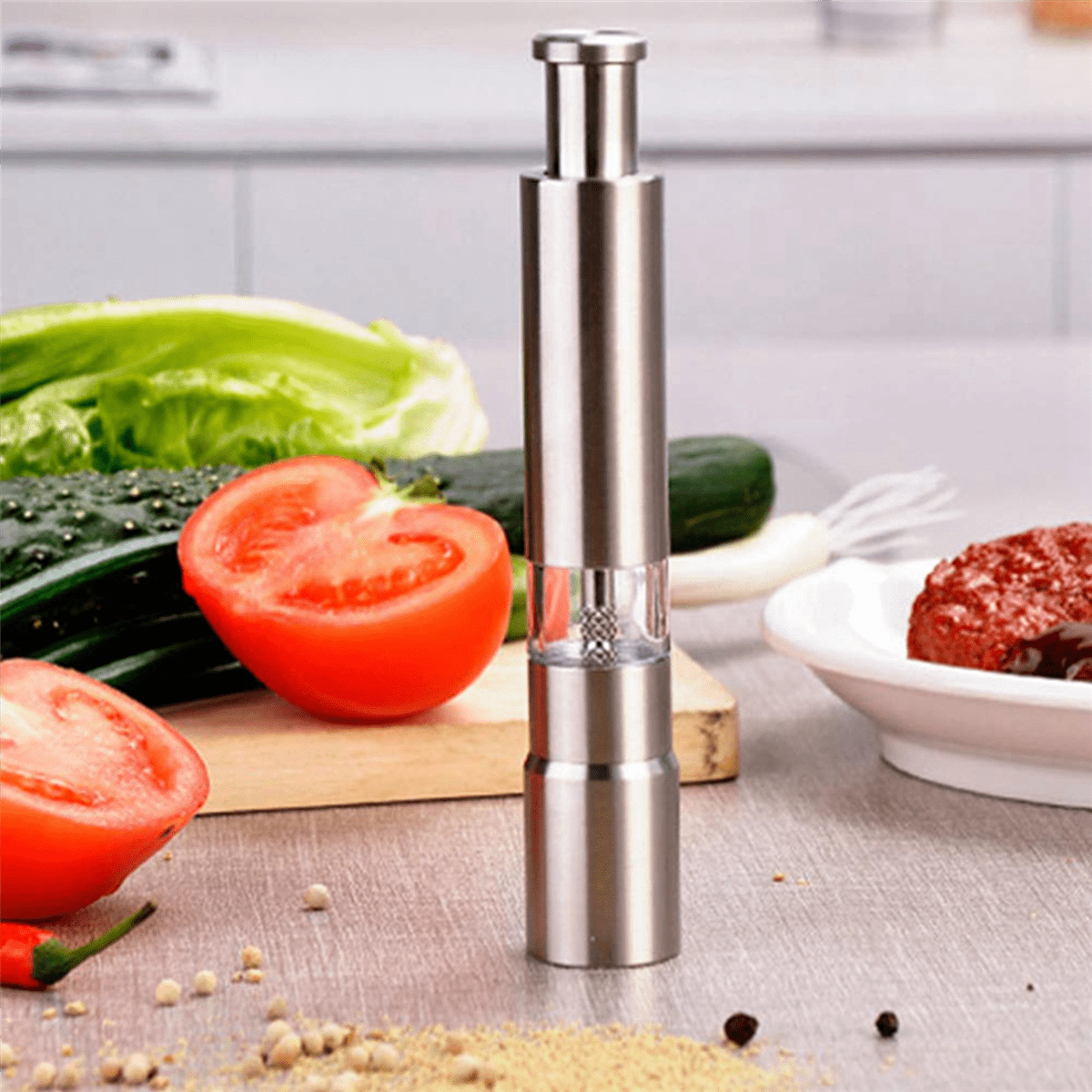 Salt and Pepper Mill Set, Stainless Steel Salt and Pepper Grinder One Hand Operation Salt and Pepper Mill 10Pack