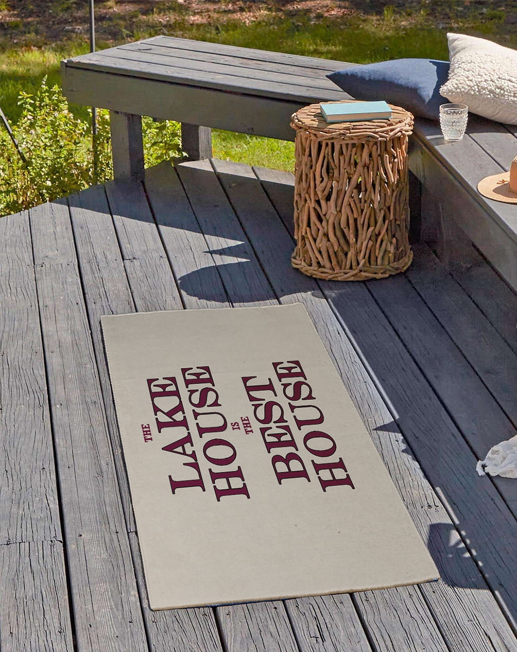 24" 36" Simply Daisy Lake House Best House Beach Style Chenille Area Rug, Maroon Red