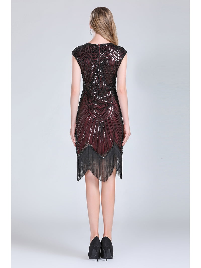 Tassel 20s Vintage Inspired Themed Style Cocktail Party Outfit Dresses  Burgundy - Walmart.com
