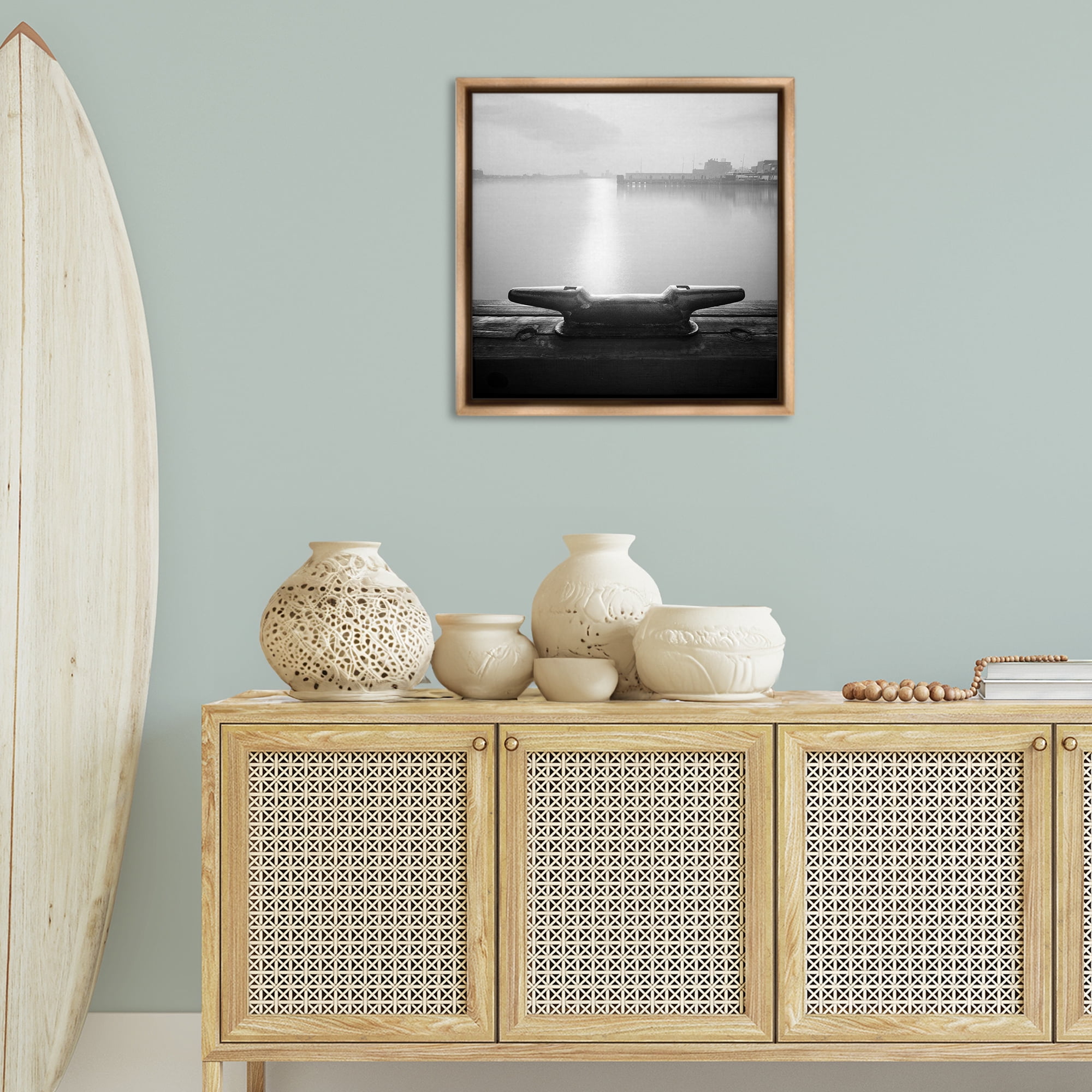 Stupell Industries Dockside Boat View Coastal Photography Brown Floater Framed Canvas Art Print Wall Art, 25 x 25
