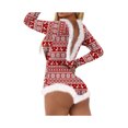 thumbnail image 3 of Kiapeise Christmas Romper Onesie for Women Sexy V Neck Rompers Shorts Long Sleeve Button Pajama, 3 of 5