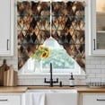 thumbnail image 4 of Brown Teal Geometric Kitchen Window Curtains, Swag Curtains Valance for Bedroom Living Room Bathroom, Retro Modern Plaid Abstract Art Rod Pocket Window Treatment Curtain Block Drapes 2 Panels 36"x45", 4 of 9