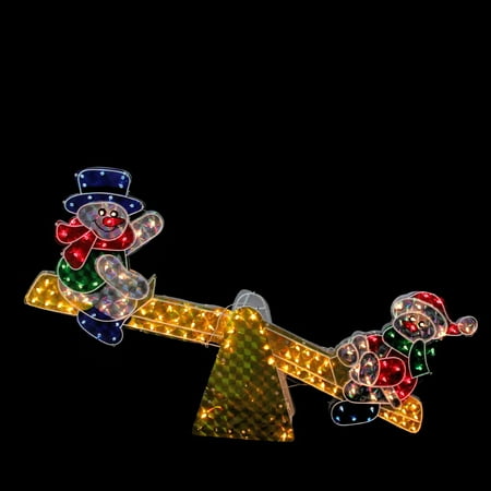 48" Lighted Sparkling Holographic Snowmen on See Saw Christmas Outdoor Decoration