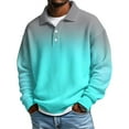 thumbnail image 2 of CCRFTGI Polo Shirts for Men Casual Waffle Knit V-Neck Collared Sweater Comfy Quarter Button Shirts Slim Fit Long Sleeve Spring Day Pullover Sweater Cyan 3XL, 2 of 4