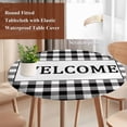 thumbnail image 5 of Welcome Black Round Fitted Table Cover White Buffalo Check Plaid Waterproof Table Cloth with Elastic Edge Wipeable Tablecloth for Picnic Camping Party Fits 55"-60" Diameter, 5 of 8