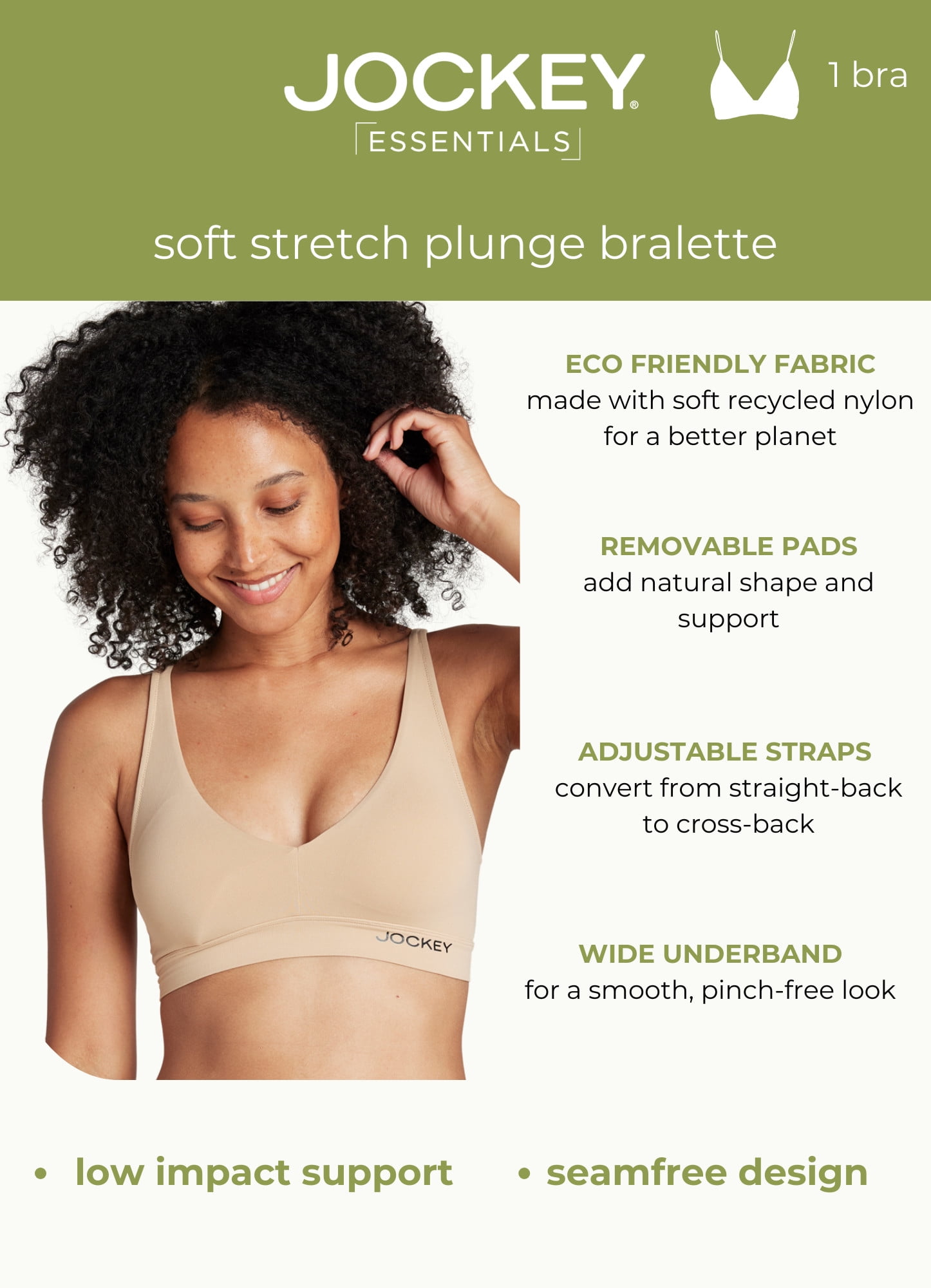 Jockey® Essentials Women's Soft Touch Seamfree® Plunge Bralette, Wirefree Bra, Sizes S-3XL