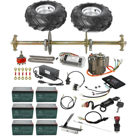 32" Complete Rear Axle Kit & 7" Wheels & 72V 1000W Brushless Motor Kit & Battery for DIY Upgrade ATV Quad Buggy Go Kart Golf Cart 4 Wheelers Tricycle Drift Trike Dolly Carts Electric vehicles