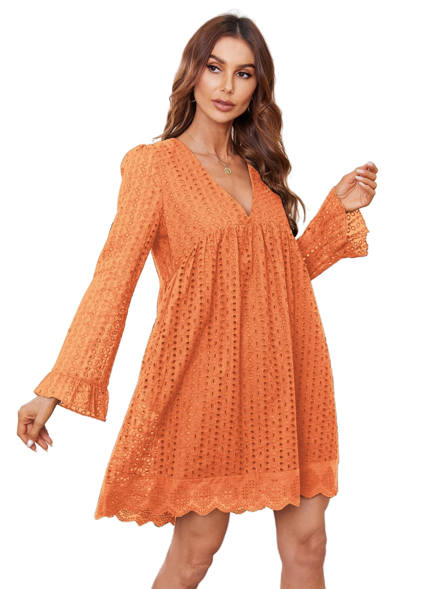 Diconna Women California Romper Dress with Shorts Deep V Neck Eyelets