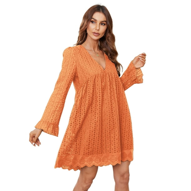 Diconna Women California Romper Dress with Shorts Deep V Neck Eyelets