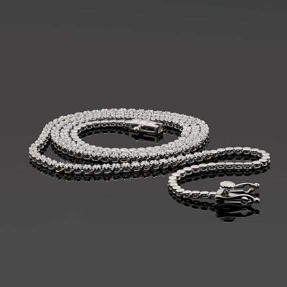 4MM 14K White Gold Plated Silver Lab Created Diamond Tennis Necklace 15Ct Round