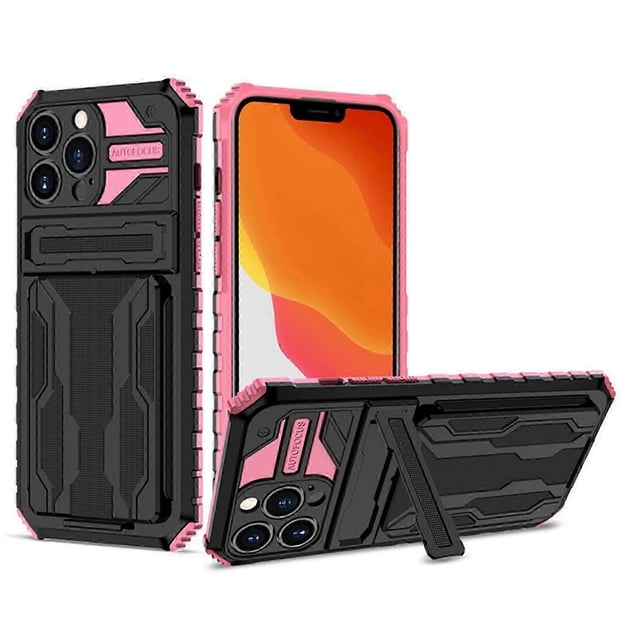 for iPhone 15 Pro Max / 15 Ultra 6.7 Case Wallet Credit Card Holder ID Slot Sliding Door Hidden Pocket and Ring Kickstand/Stand