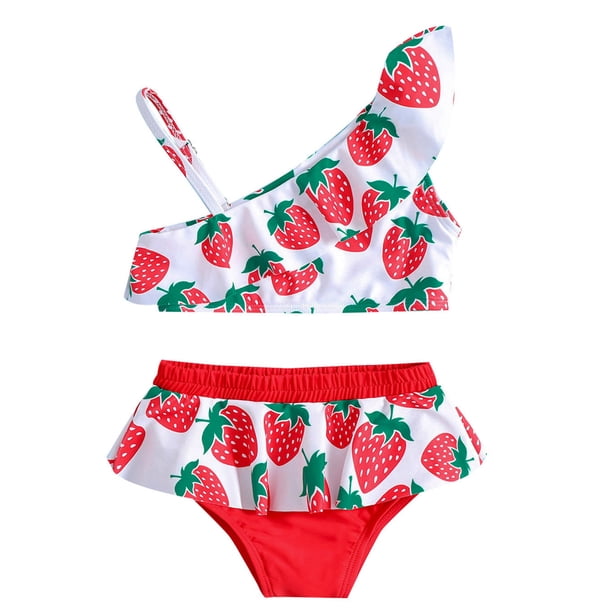 Traje de baño para bebé, traje de baño para niñas pequeñas, traje de baño para niñas con un solo hombro + traje de baño con parte inferior de cintura alta (2 piezas)