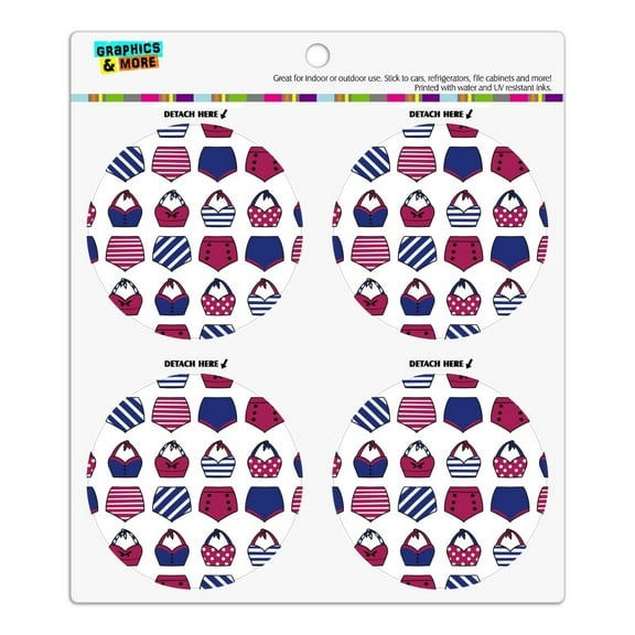 Retro Vintage Women's Swimsuit Pattern Refrigerator Fridge Locker Vinyl Circle Magnet Set