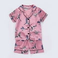 thumbnail image 2 of Fshinging Pajamas For Girls Cute Cartoon Dinosaur Print Short Sleeve Lapel Button Shirts Tops And Shorts Sleepwear Clothes, 2 of 3