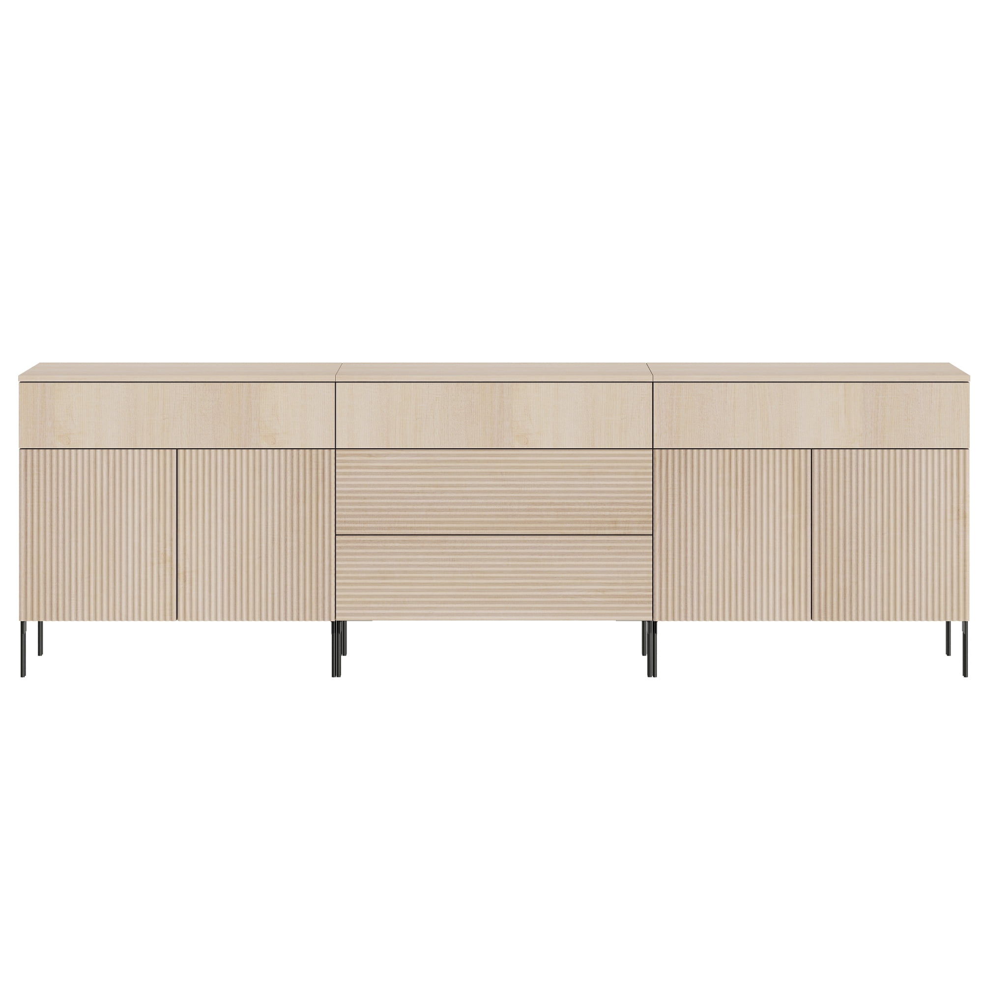 WAMPAT 94.5" TV Stand for TVs up to 100 Inch, Fluted Wood Media Console with 5 Drawers and 4 Doors, Push-to-Open Entertainment Center with Adjustable Shelves