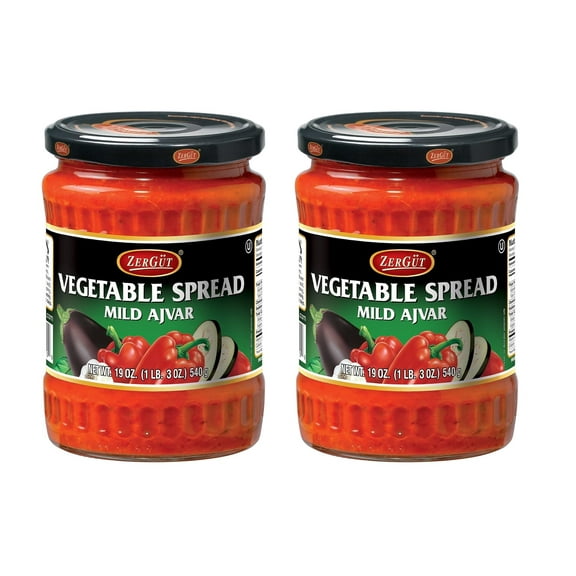 ZerGut Vegetable Spread Ajvar, Mild, Two (2) Glass Jars 19oz. (540g)