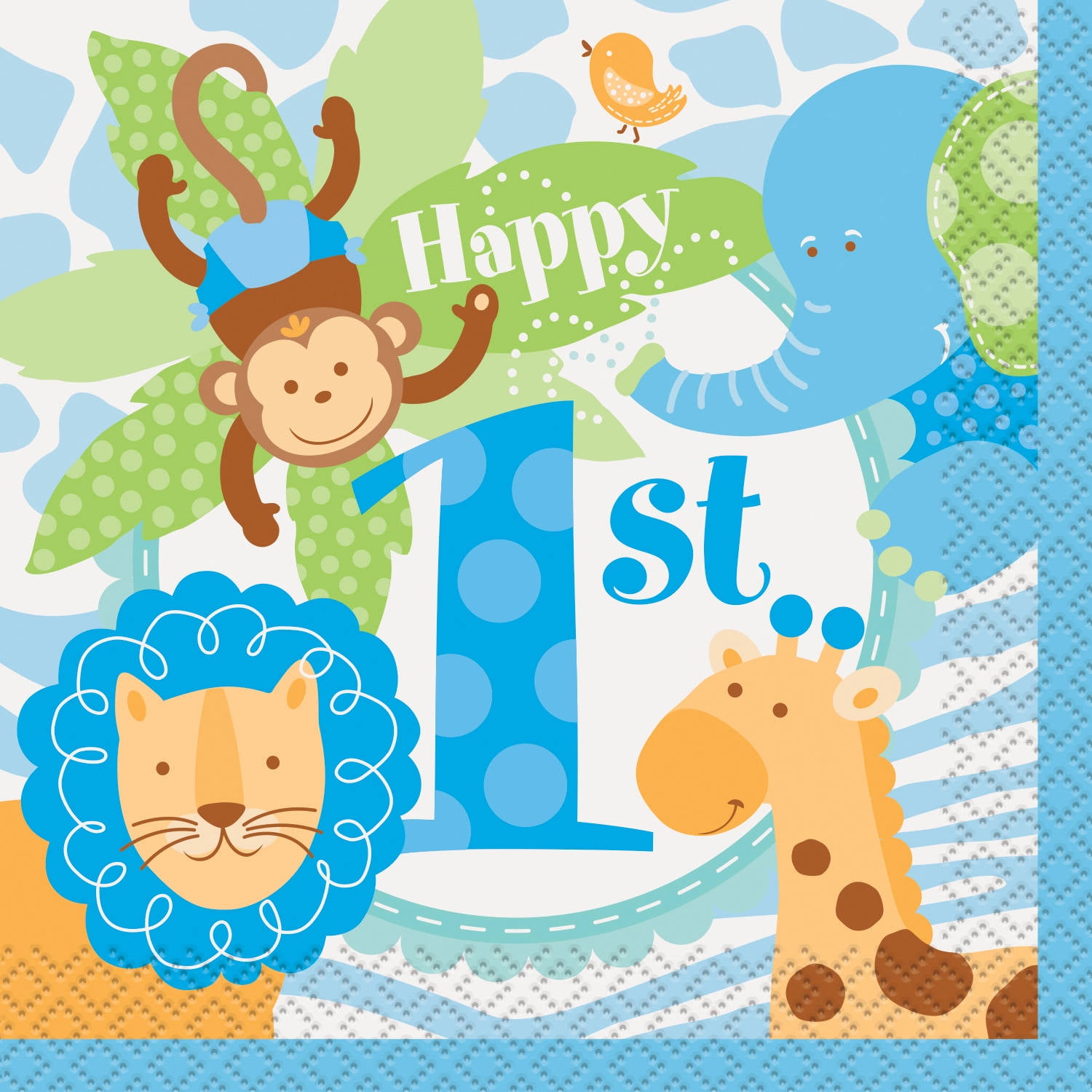 Blue Safari 1st Birthday Beverage Napkins, 24ct by Unique Industries