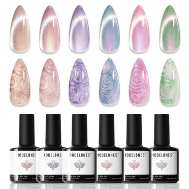 Modelones Pearl Gel Nail Polish, 6 Colors Shimmer Cat Eye Magnetic Nail Drawing Set with Magnet, Summer DIY Manicure Gift for Women Girl