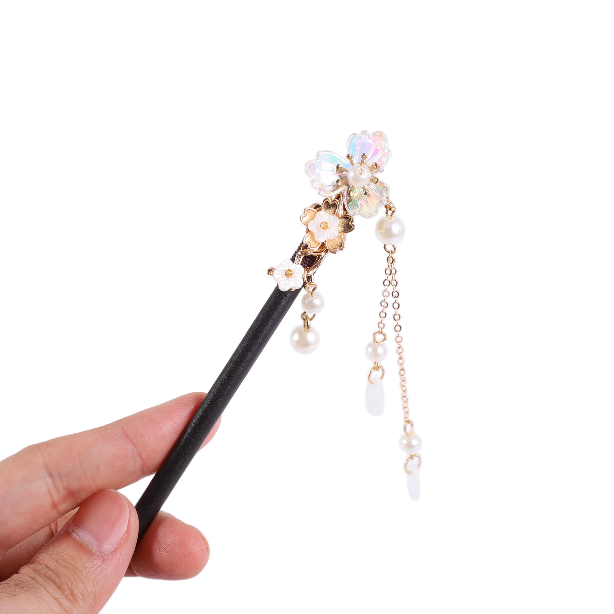 Unique Bargains Three-petal Flower Hair Chopstick for Women 1 Pc Black, Light Pink, White