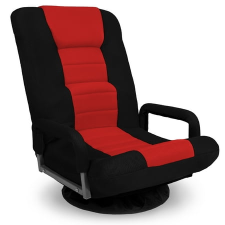 Best Choice Products 360-Degree Swivel Gaming Floor Chair w/ Armrest Handles, Foldable Adjustable Backrest - Black/Red