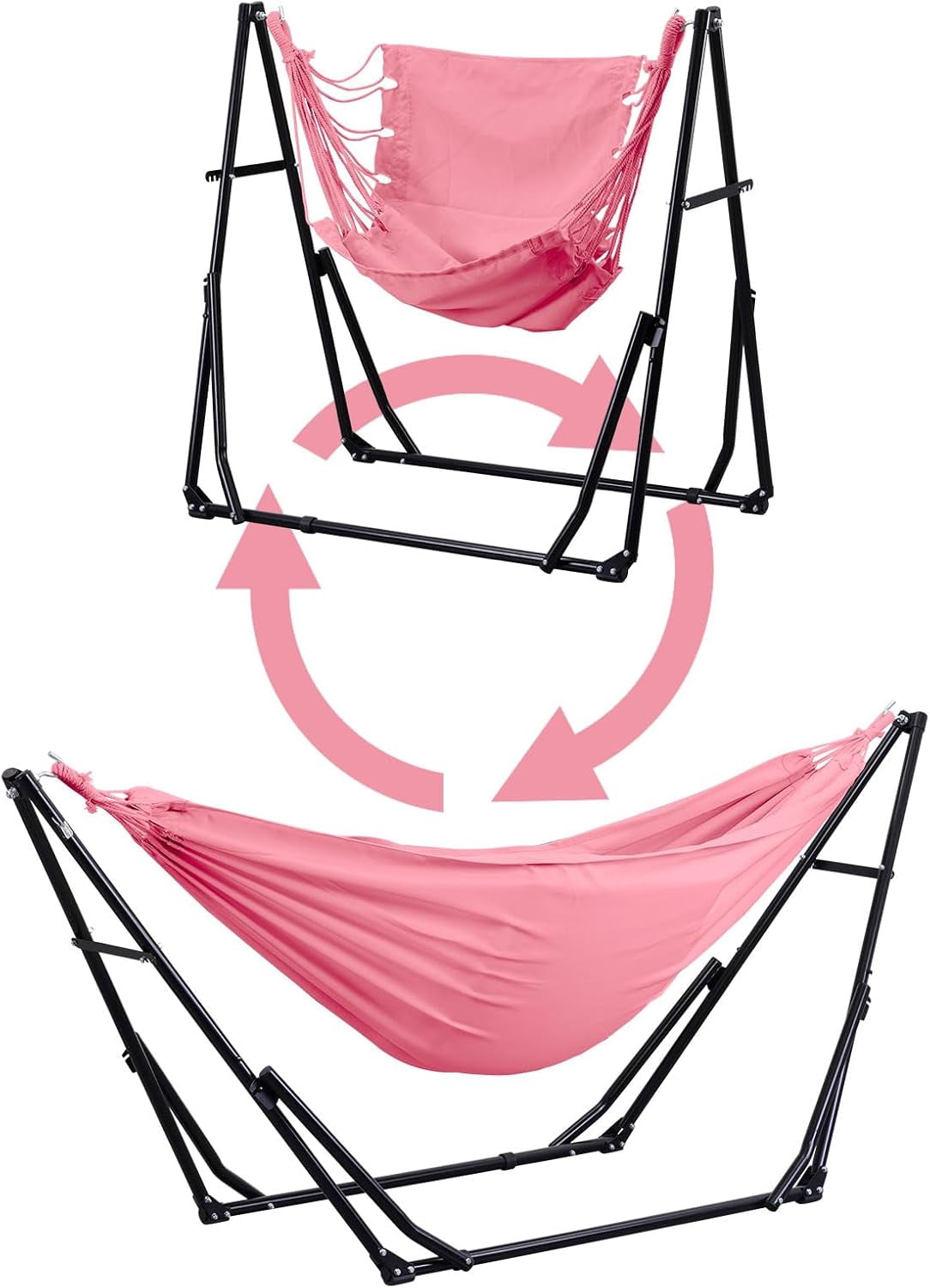 2 in 1 Hammock with Stand, Outdoor Hammock Swing Chair with Portable Heavy Duty Stand, Multi-Functional Hammock Stand 480 lbs Weight Capacit-Pink