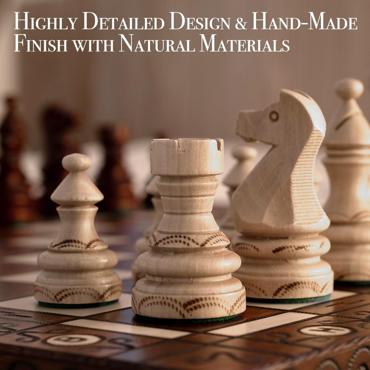 Wegiel Imperator 21-Inch Luxury Wooden Chess Set for Adults - Handcrafted from Premium Beech and Birch Wood, Brown
