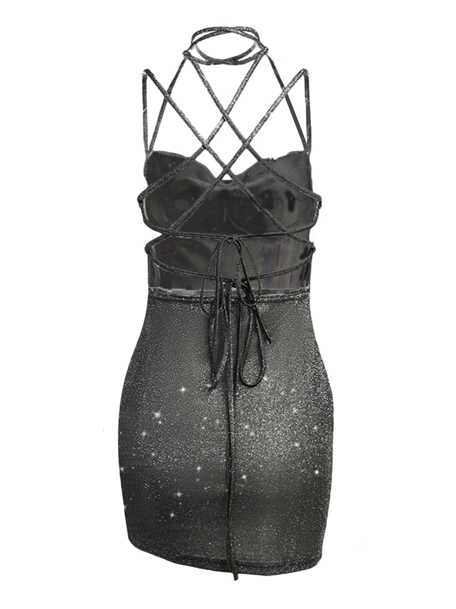  Eliacher Backless Dress Women's Spaghetti Strap Sexy Clubwear  Bodycon Mini Dress (S, Black Stain Mini Dress) : Clothing, Shoes & Jewelry