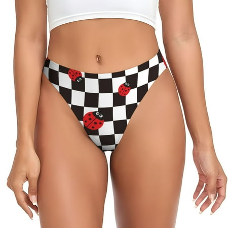 Adobk Ladybugs Of Black And White Checkers Print Seamless Women Underwear Thongs No Show Ladies Thong No Line Breathable Comfortable Panties Undies for Women-Medium
